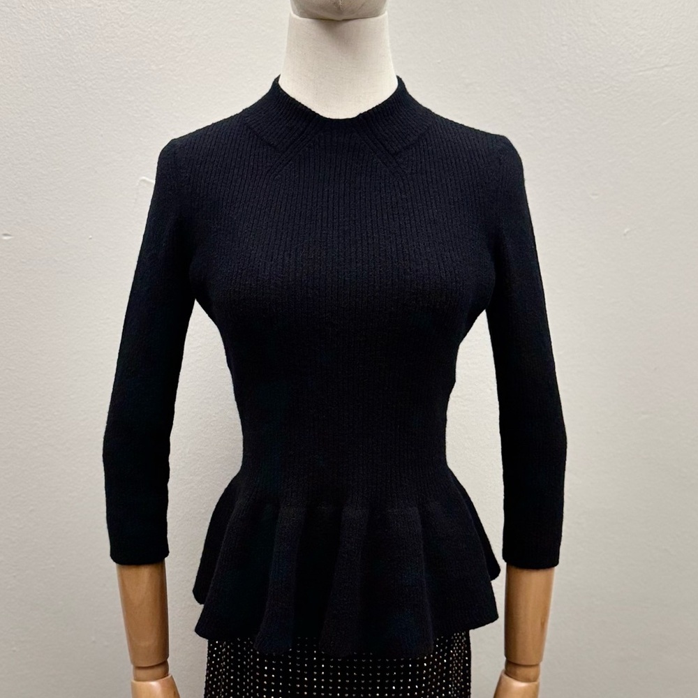 Tory Burch Black Knit Peplum Sweater Women Wool Angora Blend Size S